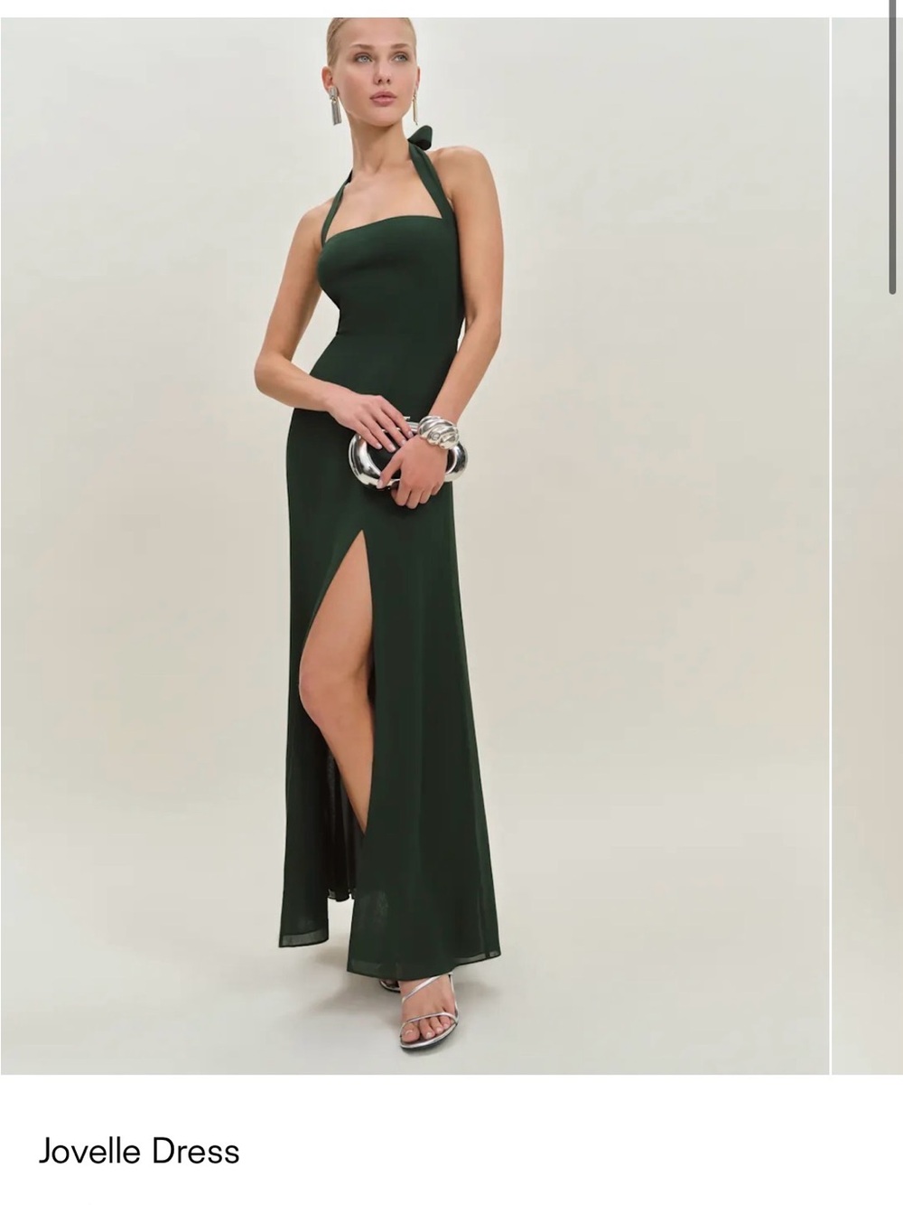 Reformation Jovelle Halter Structured top Square neckline Slit Dress - Picture 2 of 12